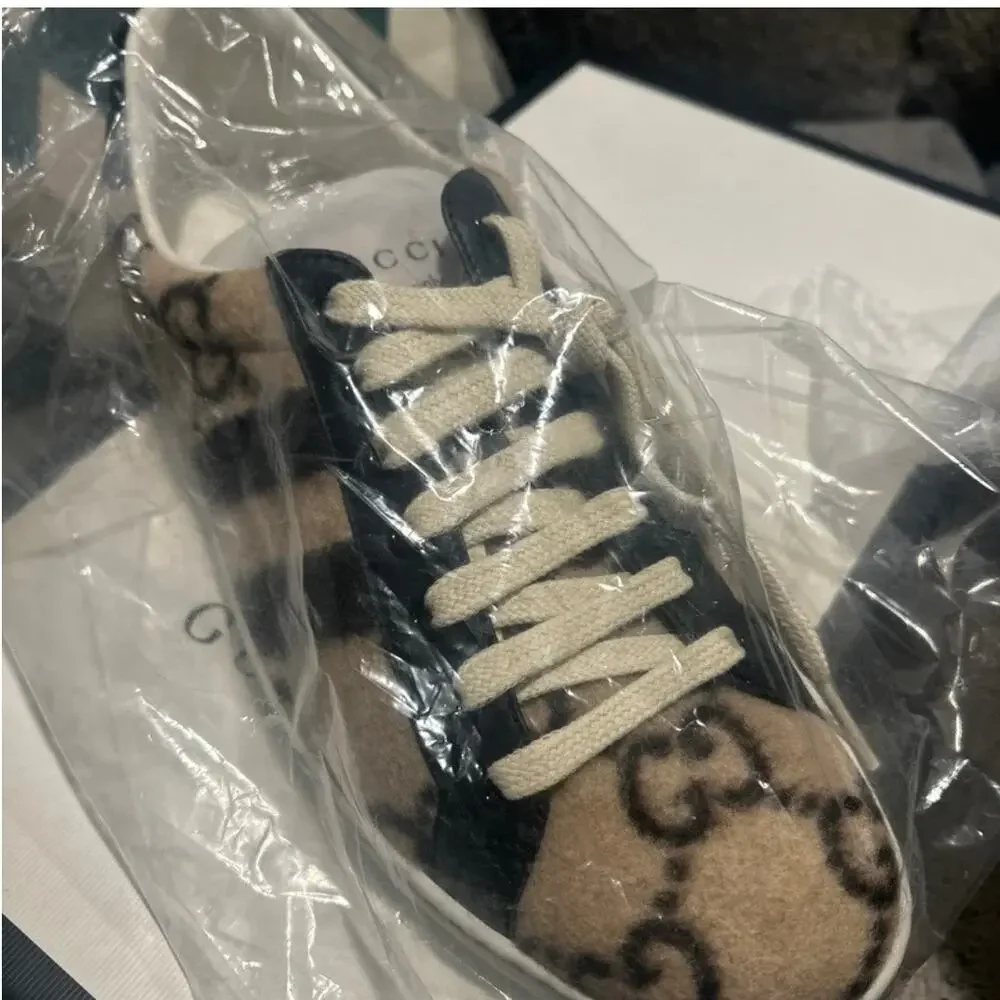 NEW GUCCI Ace GG Monogram Men's Wool Logo Sneakers 7.5